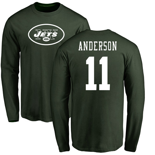 New York Jets Men Green Robby Anderson Name and Number Logo NFL Football #11 Long Sleeve T Shirt